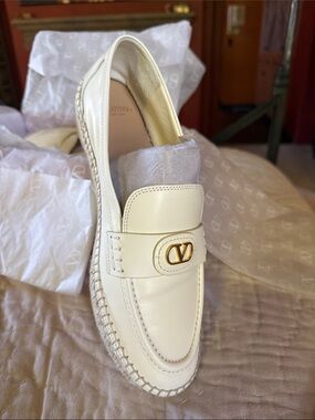 Valentino Garavani VLogo Espadrille Loafers White Leather EU 40 9.5  $820 Retail